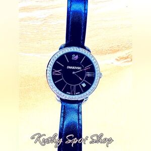 Vintage✨SWAROVSKI™️ 💎 ✨ AILA QUARTZ WATCH ✨⌚️💎OG Genuine Leather Crystal Bezel